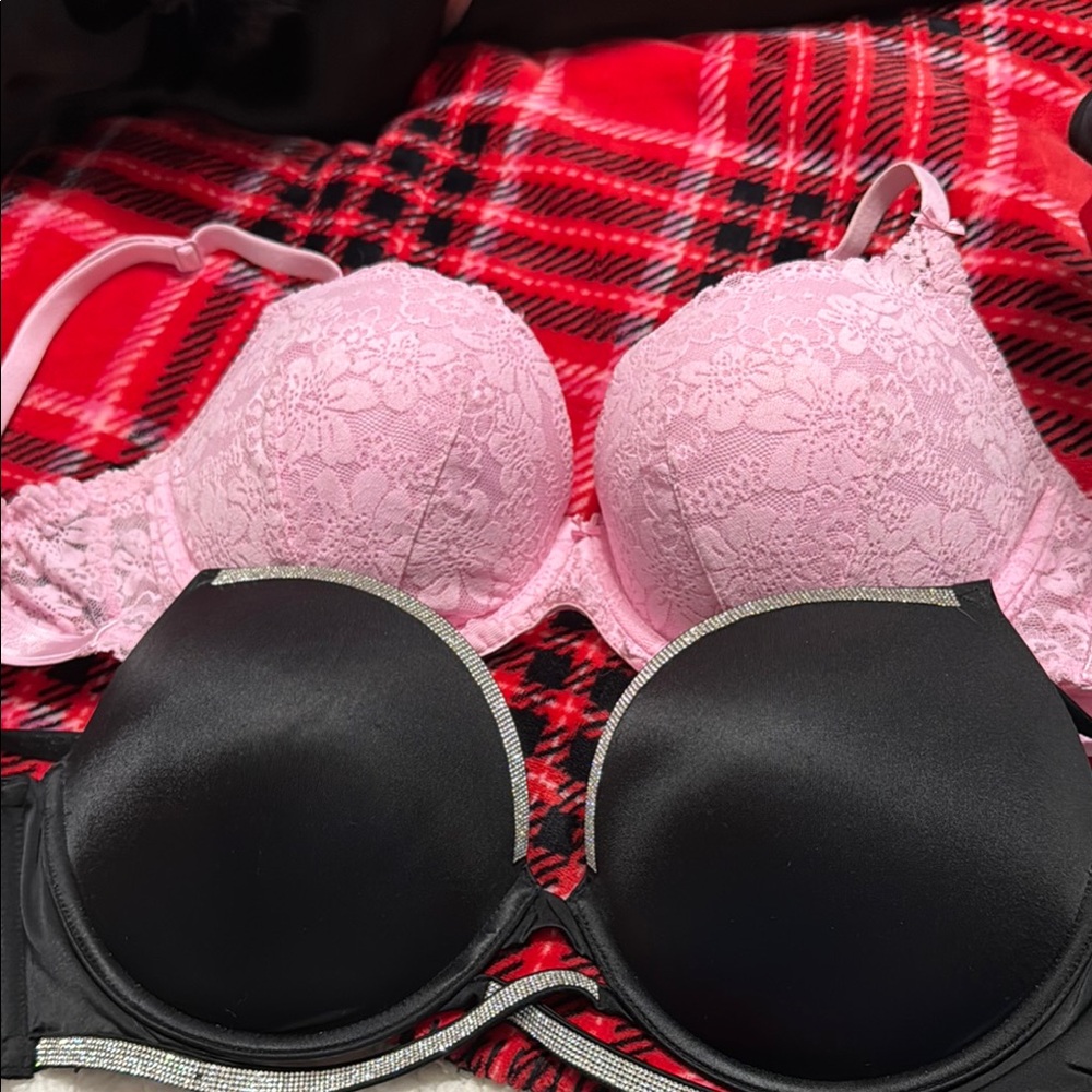 Victoria's Secret Lace and Satin Bra Duo - Pink and Black